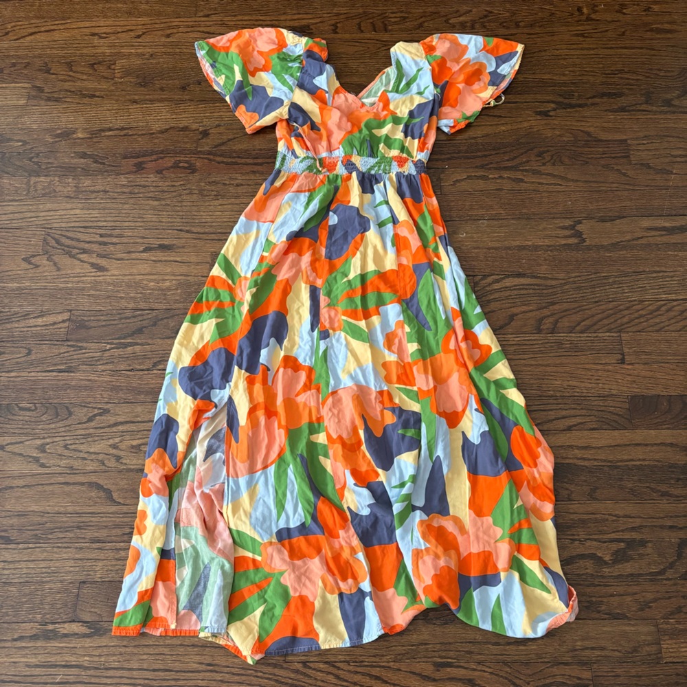 Abel the Label Vibrant Floral Hilda Maxi Smock Flutter Sleeve Dress - Picture 3 of 3